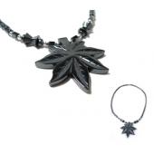 Synthetic Stone Hematite Leaf Charm Choker Collar Pendant Necklace